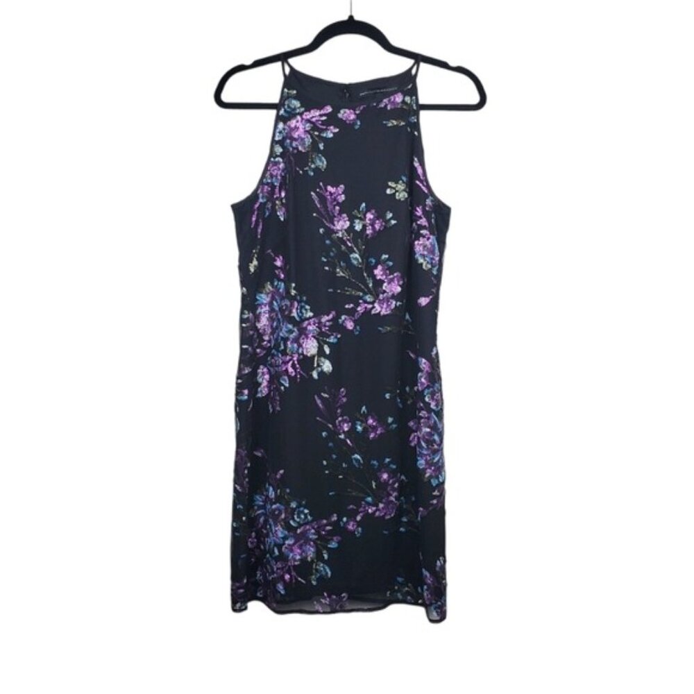 White House Black Market Black Purple Embellished Sequin Mini Shift Dress Size 4 - Picture 4 of 7